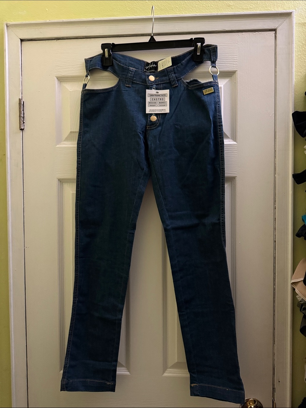 NWT Andrew Christian Dark Blue Straight-Leg Jeans with Cutout Waistband size 32
